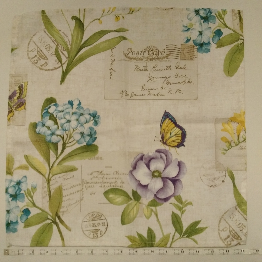 Elrene Botanical Blossom Cloth NAPKINS Set of 4 Floral Butterfly Postmark ~17x17 - Picture 8 of 13